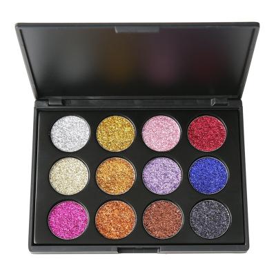 China Low Moq Waterproof Eyeshadow Palette 12 Colors Shimmer Glitter Pigmented Eyeshadow Private Label Eyeshadow Palette for sale