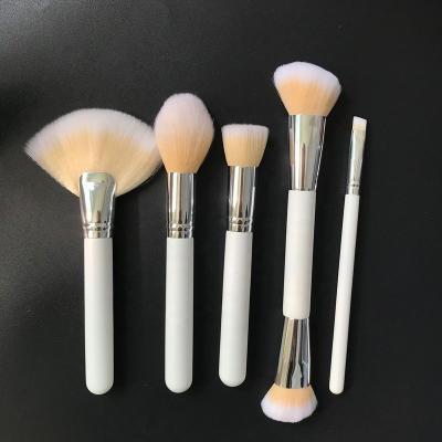 China Angular Blush Long Handle White Silver Double Head Single Fan Brush, Powder Makeup Brushes, Eyebrow Contour Make Up Tools for sale