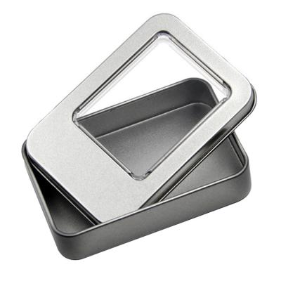 China Spinner Plain Silver Round Empty Spinning Tin Box With Window Lid for sale