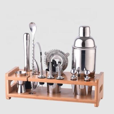 China Sustainable Creation Kit Bartender Tools Shakers Bamboo Wooden Cocktail Rack Maker Bar Accessories Set Stainless Steel Cocktail Set Bar Tools for sale