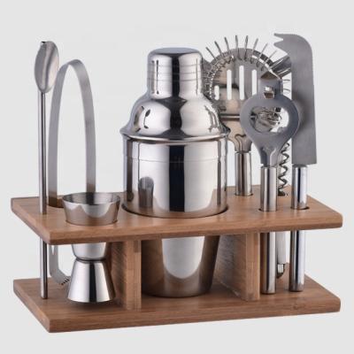 China Professional Bamboo Wooden Cocktail Shaker Factory Stainless Steel Home Mini Wine Bar Accessory Set Stand 350ml Martini Viable Creation for sale