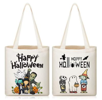 China Wholesale Custom Canvas Handled Tote Bags Trick or Treat Halloween Canvas Bags Large Reusable Shopping Bags for sale