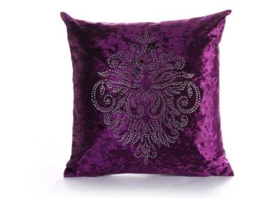 China Custom Unique Creative Shiny Diamonds Logo Purple Square Soft Velvet Pillow Case for sale