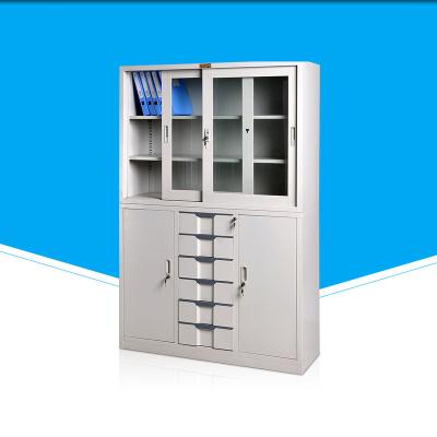 China KD Company Metal Office Furniture Sliding Door Glass Steel Storage Cabinet with 6 Drawers for sale