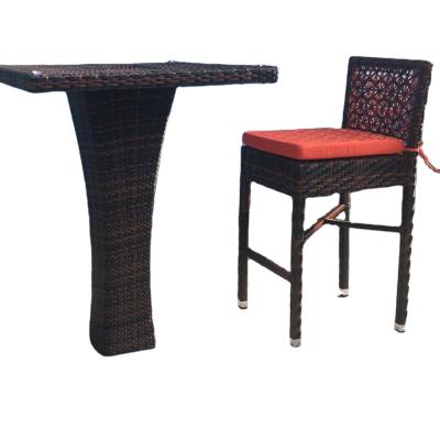 China Contemporary commercial wholesales rattan wicker plastic cafe bar chair furniture with coffee table and cushions for sale