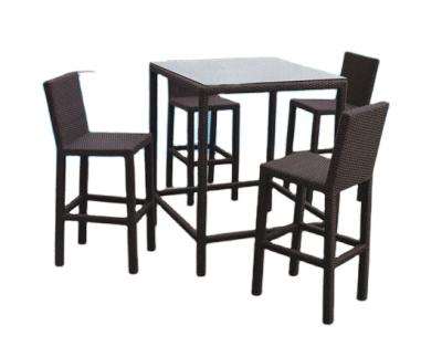 China Sunproof 5 Piece Bar Table Set Outdoor Wicker Bar Stools Patio Furniture Elevated Bar Dining Set for sale