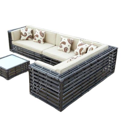 China Industrial L shape bigger wicker sofa set with premium outdoor sofa set resort sofa coffee table villa rattan sofa for sale