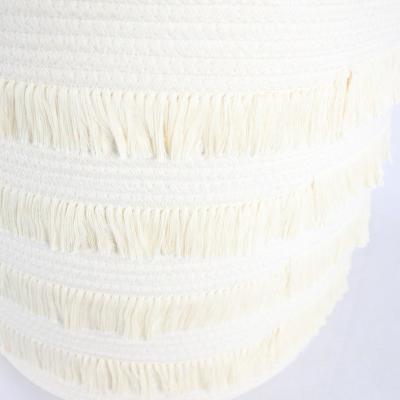 China Bathroom European Style Fashion Folding Home Cotton Rope Woven Storage Basket With Tassel for sale