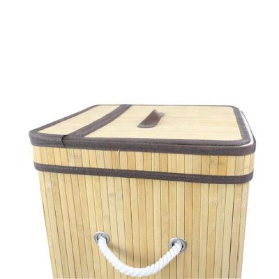 China Folding Sustainable Wire Storage Clothes Hotel Decorative Home Bathroom Recycled Bamboo Dirty Laundry Basket for sale