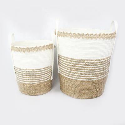 China Custom Viable Wicker Basket Storage Around Woven Water Hyacinth Laundry Baskets for sale