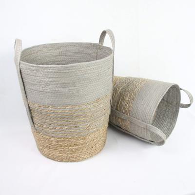 China Home Factory YDC201-16 Wholesale High Quality Natural 100 Laundry Basket Decoration Woven Vegetable Plankton Viable Storage Basket Sets for sale