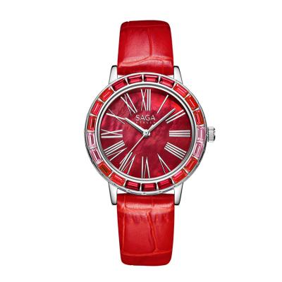 China SAGA design women quartz watch special logo 2022 waterproof with blue leather bands in low price for sale