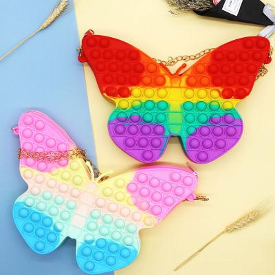 China IP Network Hot Selling Girls Kids Silicone Pop It Butterfly Handbags Shoulder Bag Buster Bag Pop It Shoulder Bag For Kids for sale