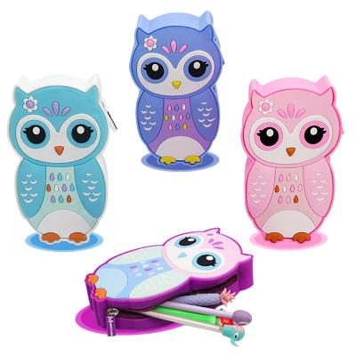 China Factory silicone pencil case owl stance soft pencil case stationery pencil case for boy for sale