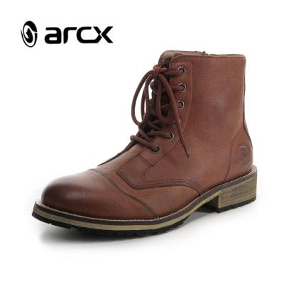 China ARCX Breathable Classic Motorcycle Boots Lace Up Coffee Genuine Leather Urban Ankle Boots for sale