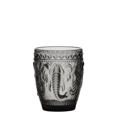 China Gray Embossed Elephant Relief Pattern Vintage Old-Fashioned Whiskey Glass Fashion Glass Whiskey Glass Machine Made Old-fashioned Samyo Glass Tumbler for sale