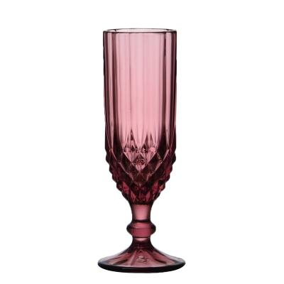 China Embossed Vintage Diamond Pattern Purple Colored Fluted Champagne Glass Wedding by Classic Champagne Glasses In Stock Fast Delivery for sale