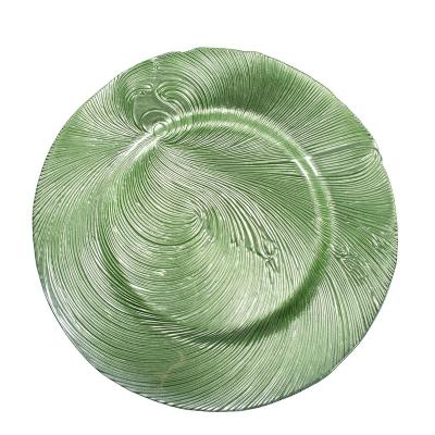 China New Arrival Wholesale Design Green Color Charger Cheap Luxury Glass Dish Round Round Charger Dishes Glass Wedding for sale