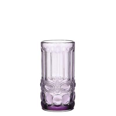 China Violet Colored Wine Tumbler Highball Vintage Cocktail Handmade Pressed Wine Tumbler Colorful Glass Water Juice Glass Cup for sale