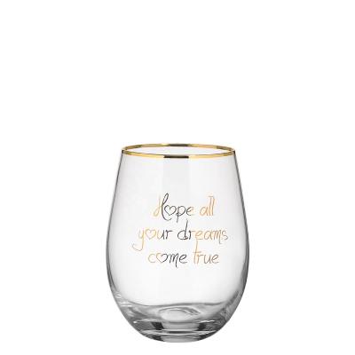 China Amazon Hot Sale Custom Stemless Wine Glassware Crystal Custom Wine Glass Drinking Stemless Wine Glass with Gold Decal for sale