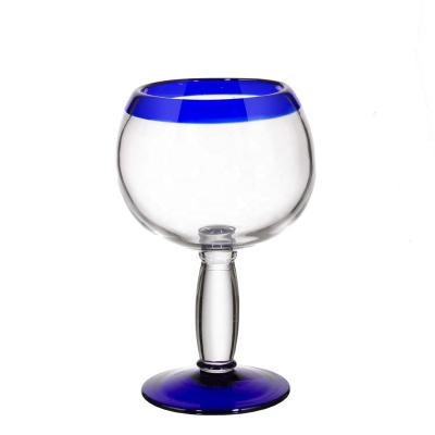 China Custom Opening Blue Wine KOREAN Gin Glasses Balloon Glass Bottle Rim Bottom Large Capacity Process Gin for sale