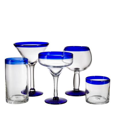 China Mexican Open Rim Margarita Glass Mexican Opened Rim Craftsman Crafted Repurposed Rim Tumbler Cup Gin Glass Martini Margarita Glass Cobalt Blue for sale