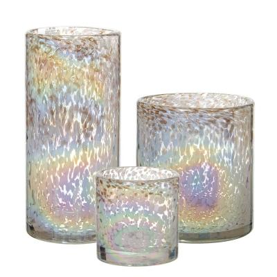 China Cheap Home Decoration Price Hand Blown Three Size Plate Colorful Mexican Glass Tumbler Hurricane Candle Holder for sale