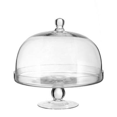 China Health food grade glass materials toughen cheap glass dome dessert food dish cake stand with glass dome cake stand with dome for sale