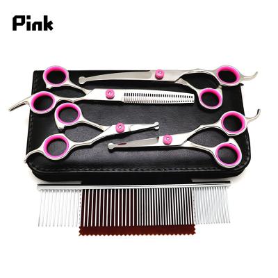 China Viable Hot Selling Dog Grooming Scissors Set Tools Stainless Steel Rounded Durable Tip Sharp Shears With Pet Grooming Comb for sale