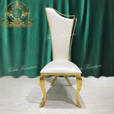 China Modern Royal Luxury High Back PU Seat Gold Metal Stainless Steel King Throne Chair for sale