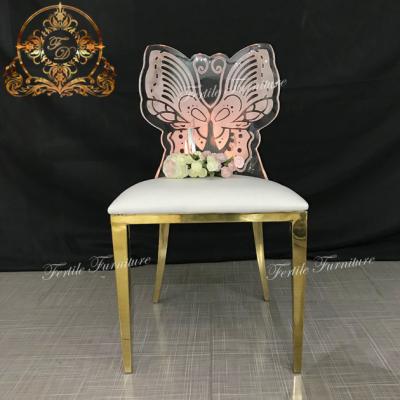 China Modern Wedding Gold Butterfly Stainless Steel Acrylic Wedding Dining Chair for sale