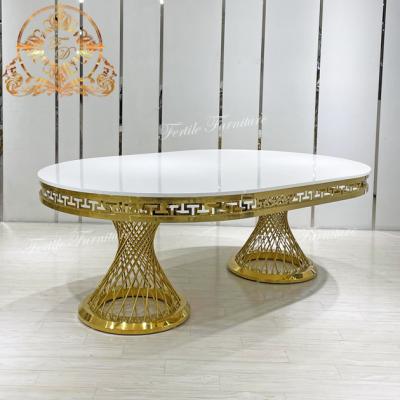 China Modern Oval Shape Pattern Nest Base Special Carved Side Dining Table For 10 Seaters for sale