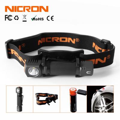 China Good outdoor sale NICRON H10R dual-fuel pocket rechargeable aluminum mini detachable headlight aa rechargeable flashlight for sale