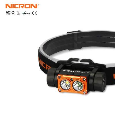 China Rechargeable Waterproof Outdoor UV Light Industry Repair NICRON H35UV Portable Powerful Aluminum Headlamp With Black Light Out for sale