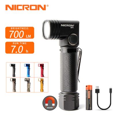 China 90 DEGREES TURN & New Arrival NICRON B74 MAGNETIC TAIL PAC Mini Rechargeable Spinning Led Torch Latest EDC Flashlight Aluminum Flashlight for sale