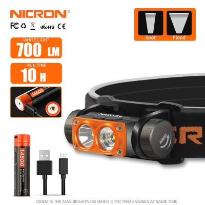 China flood light & Spot Light& Pass 2m Drop Surveying Nicron H15 Engine 90m Night Running Light Rechargeable Aluminum Headlamp Twin Camping Walking Waterproof 3 Working Modes for sale