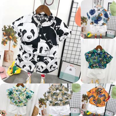 China 2023 Summer Casual Kids Wear Floral Print Shorts 2Pcs Suit Children Full Sleeve Shirt Collar Shorts Boys Clothes Sets for sale