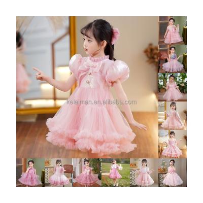 China Viable Bridesmaids Lolita Princess Dress Piano Performance Host Dress Kids Birthday Mesh Bubble Sleeve Mesh Dress Children for sale