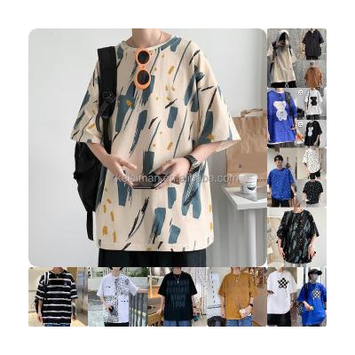 China Cotton Anti-Shrink Men's Short Sleeve T-Shirts Round Neck Print Loose Washed Clothes T-shirt Blood Spring And Summer Men's Oversized T-shirt for sale