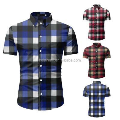 China Anti-pilling 2023 100% cotton country checked summer short sleeve gentleman's check pattern resort shirts custom made plus size men shirt for sale