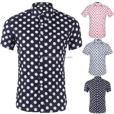 China Polka Dot Printed Men's Anti-Pilling Casual Turn-Down Collar Short Sleeve Resort Shirt For Men Buttons Down Mens Clothing Summer for sale