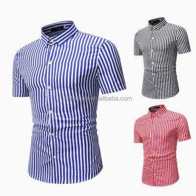 China 2023 New Summer Wholesale Men's Shirt Fashion Casual Cardigan Striped Printed Short Sleeve Shirt For Men for sale