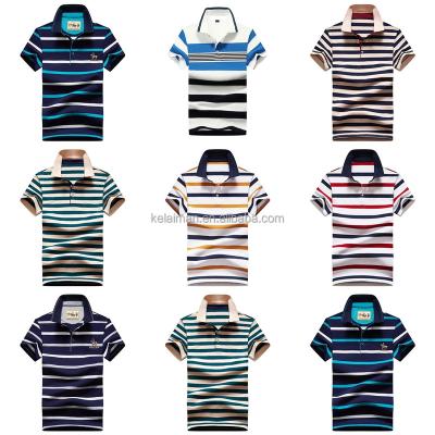 China Anti-Wrinkle 100% Cotton Knitted Casual Mens Striped Breathable Short Sleeve Polo Shirt for sale