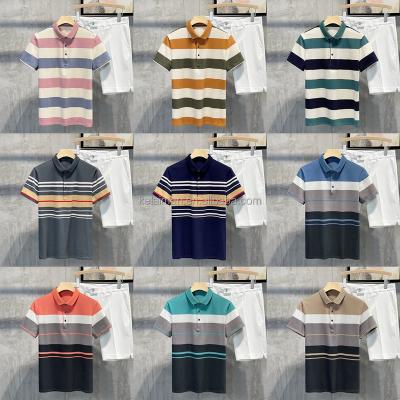 China Wholesale Men's Anti-Wrinkle Shorts Striped Light Sleeve New T-shirt Business Summer Lapel Polo Shirt Tops High Quality Fashion Clothes for sale