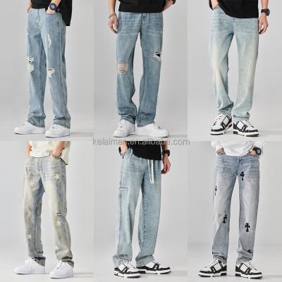 China Hip Hop Style Denim Viable Jogger Jeans Straight Loose End Tapered Loose End Stretch Straight Ripped Jeans Men for sale