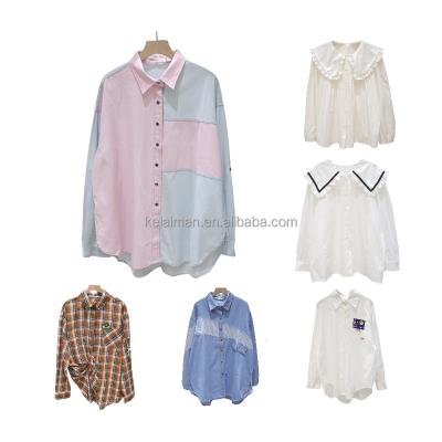 China Anti-pilling friend 2023 loose spring clothes and mid-length slim denim women's Korean style plaid long-sleeved shirt for sale