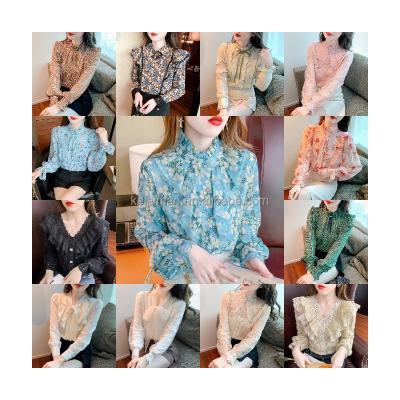 China The wholesale price of 2023 new women's fashion chiffon long sleeve blouse high quality breathable elegant silk blouse manufacturers for sale