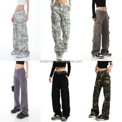 China Anti-wrinkle Vintage Casual Wide Leg Pants Flap Pockets Custom Logo Streetwear Baggy Cargo Pants Overalls For Women for sale