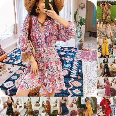 China 2023 style anti-static French vintage floral dress for women loose temperament slimming fairy Platycodon grandiflorum skirt for sale