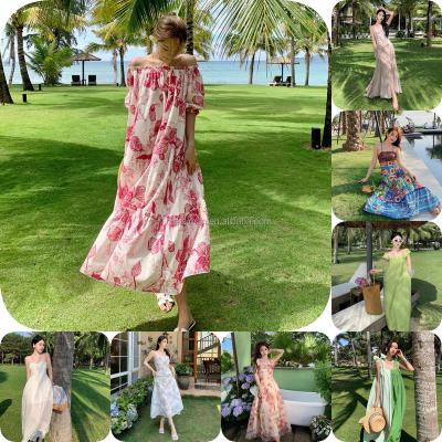 China Sweet Anti-Static Summer Beach Women Dress Casual Flower Woven MIDI Long Skirt for sale